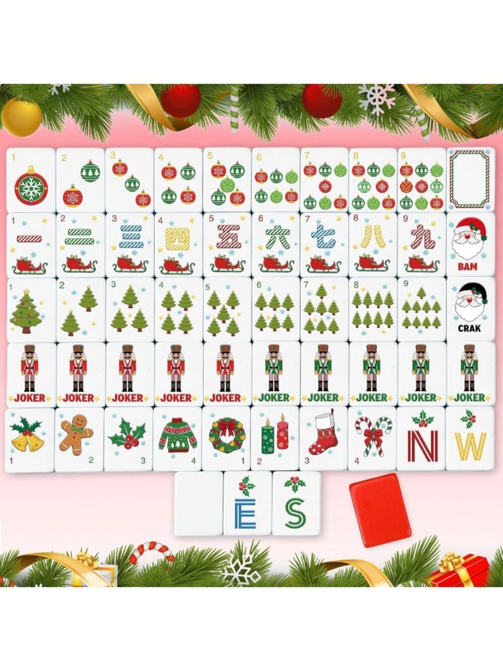 Christmas American Mahjong Tiles Set 160 Pcs Red Double Layer MahJong Tile